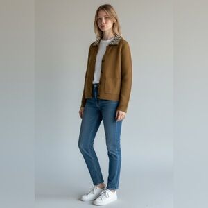 Zara Brown Blazer with Patterned Collar